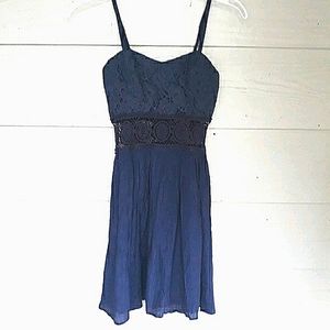 BY & BY Dress Size 1 Blue Lace Peek-A-Boo Rayon Knee Length